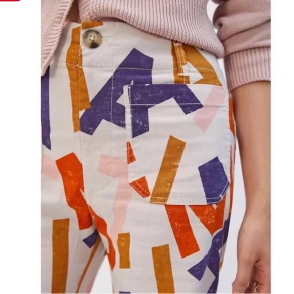 Anthropologie The Colette Linen Cropped Wide Leg Pants Je Taime Letters Print 26 - Picture 10 of 10